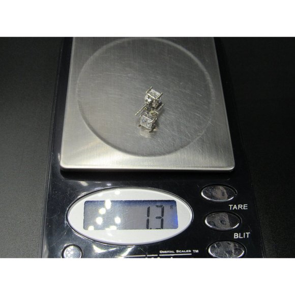 Sterling Silver Square Bright Simple CZ Stud Earrings Vintage Wedding Engagement - Picture 6 of 6